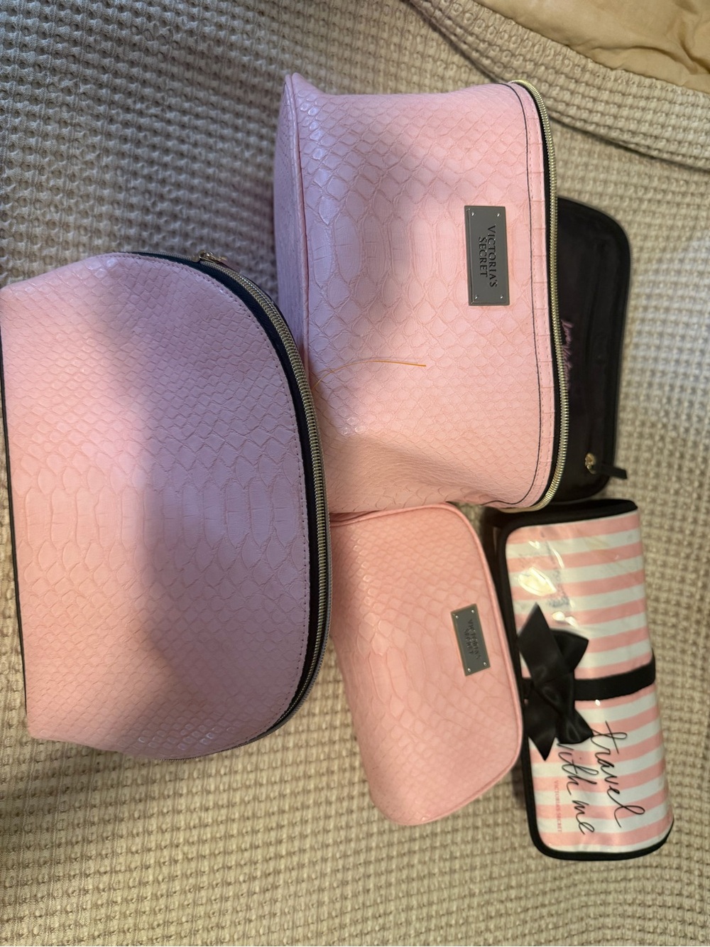 Victoria's Secret Pink Textured Cosmetic Pouch Set for Kids